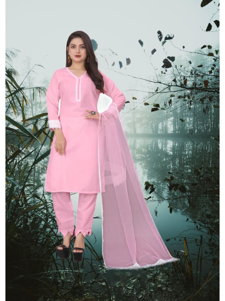     			RUTSH CREATION Cotton Self Design Kurti With Pants Women's Stitched Salwar Suit - Pink ( Pack of 1 )