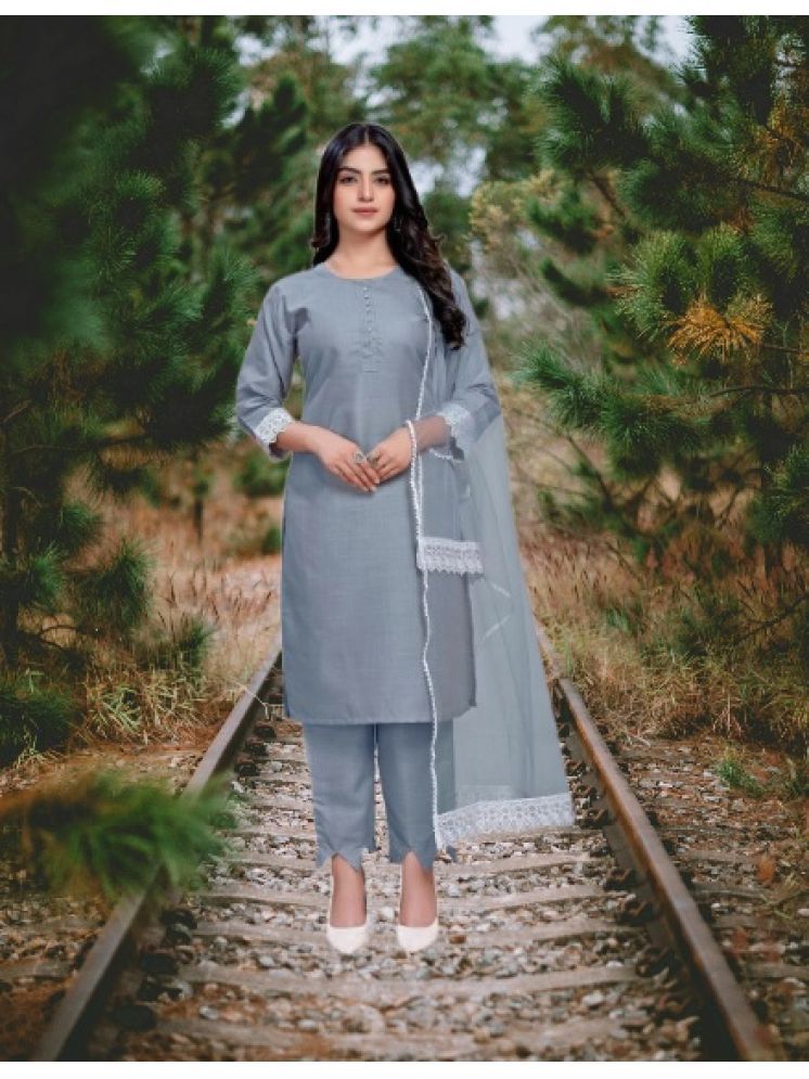     			RUTSH CREATION Cotton Self Design Kurti With Pants Women's Stitched Salwar Suit - Light Grey ( Pack of 1 )