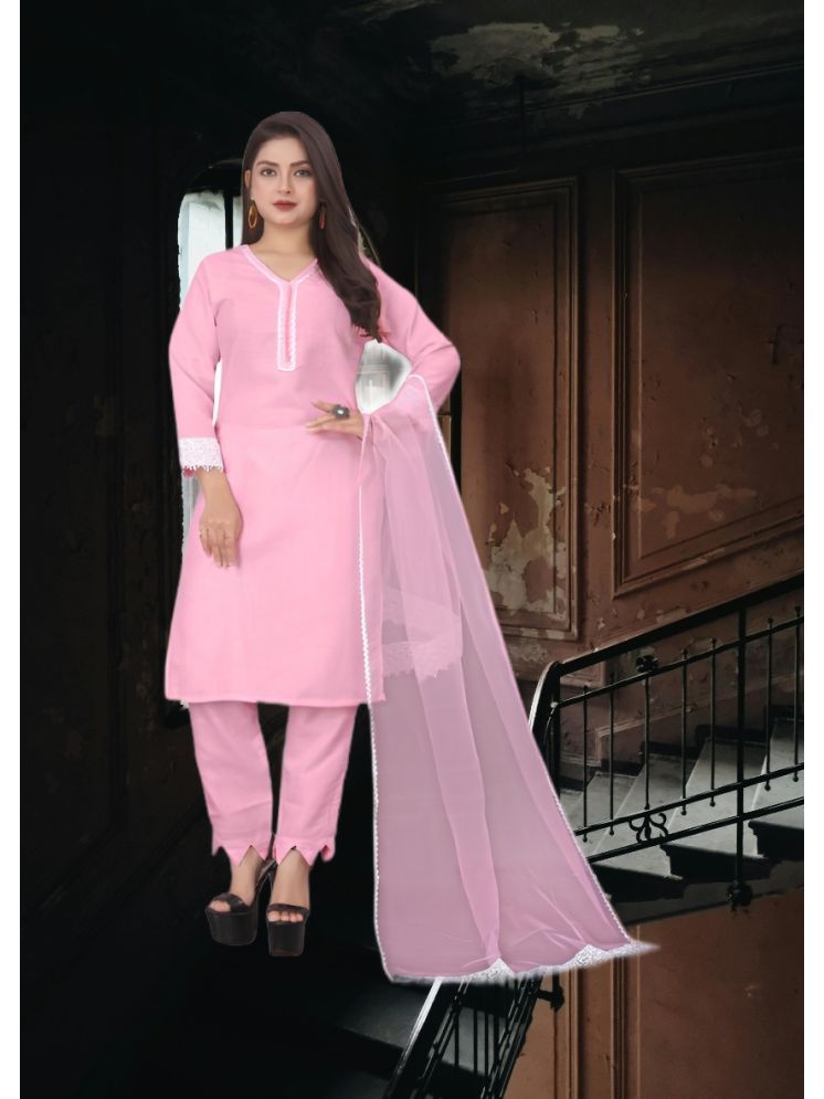     			RUTSH CREATION Cotton Self Design Kurti With Pants Women's Stitched Salwar Suit - Pink ( Pack of 1 )