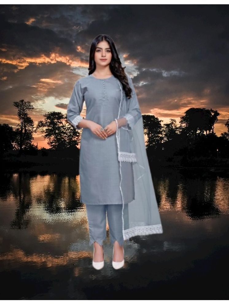     			RUTSH CREATION Cotton Self Design Kurti With Pants Women's Stitched Salwar Suit - Light Grey ( Pack of 1 )