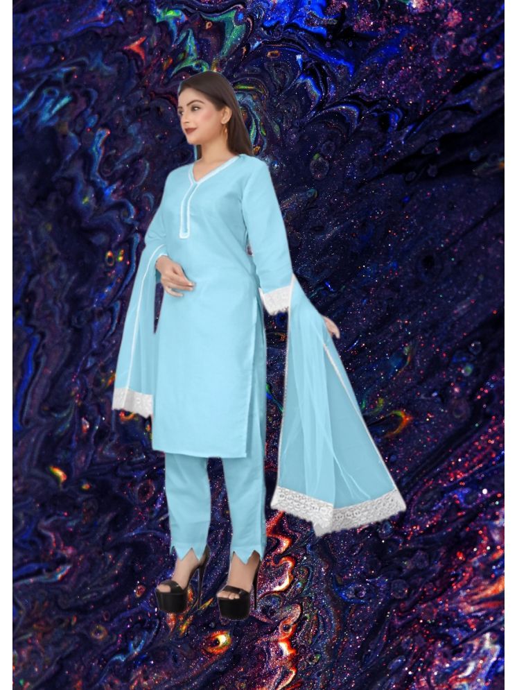     			RUTSH CREATION Cotton Self Design Kurti With Pants Women's Stitched Salwar Suit - Light Blue ( Pack of 1 )