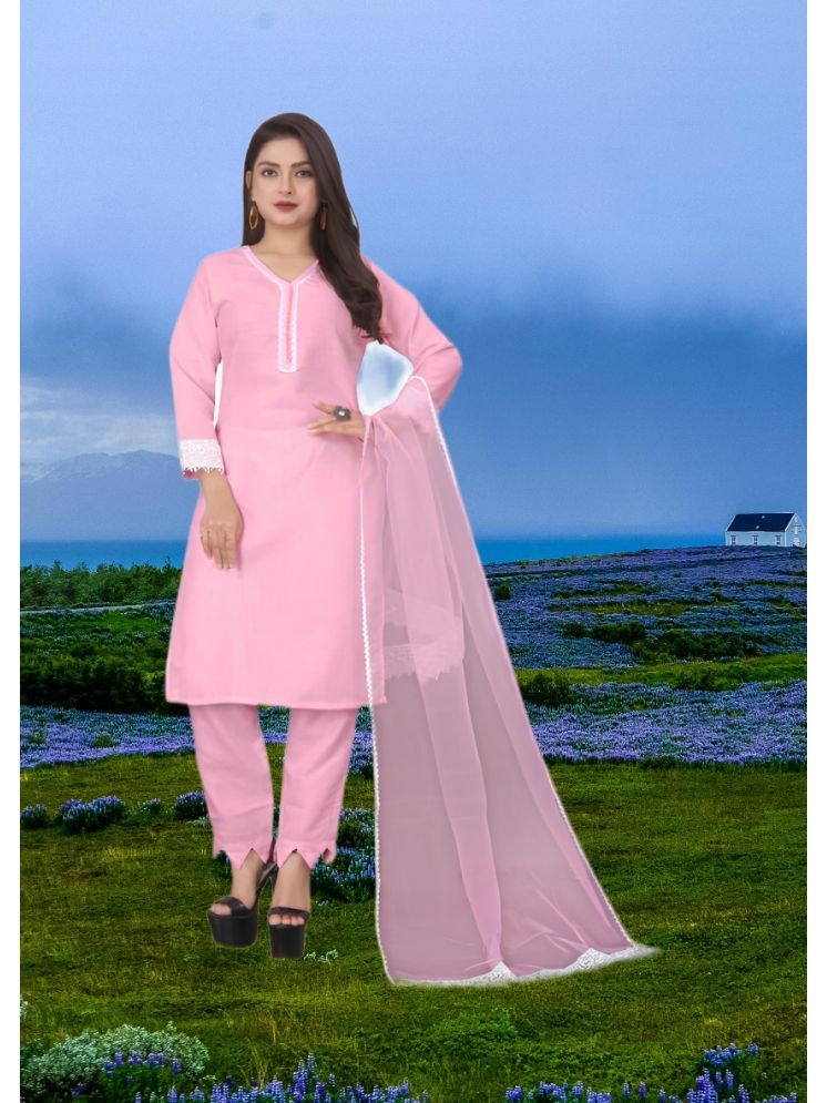     			RUTSH CREATION Cotton Self Design Kurti With Pants Women's Stitched Salwar Suit - Pink ( Pack of 1 )