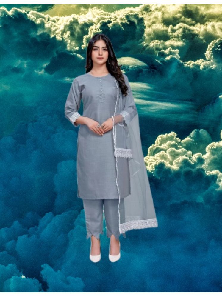     			RUTSH CREATION Cotton Self Design Kurti With Pants Women's Stitched Salwar Suit - Light Grey ( Pack of 1 )