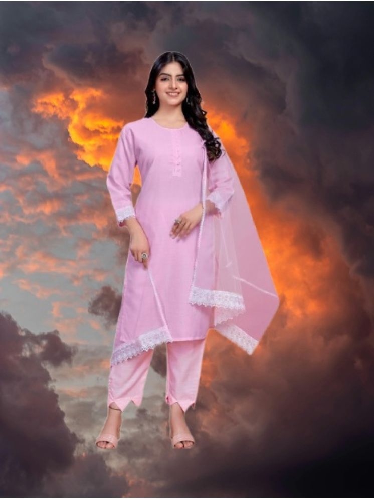     			RUTSH CREATION Cotton Self Design Kurti With Pants Women's Stitched Salwar Suit - Pink ( Pack of 1 )