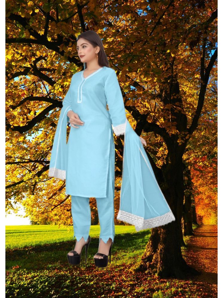     			RUTSH CREATION Cotton Self Design Kurti With Pants Women's Stitched Salwar Suit - Light Blue ( Pack of 1 )