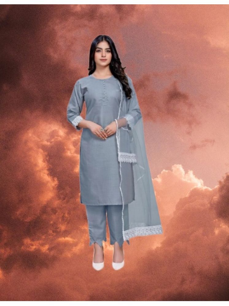     			RUTSH CREATION Cotton Self Design Kurti With Pants Women's Stitched Salwar Suit - Light Grey ( Pack of 1 )