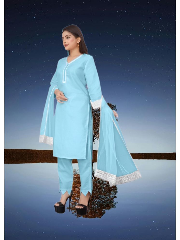     			RUTSH CREATION Cotton Self Design Kurti With Pants Women's Stitched Salwar Suit - Light Blue ( Pack of 1 )