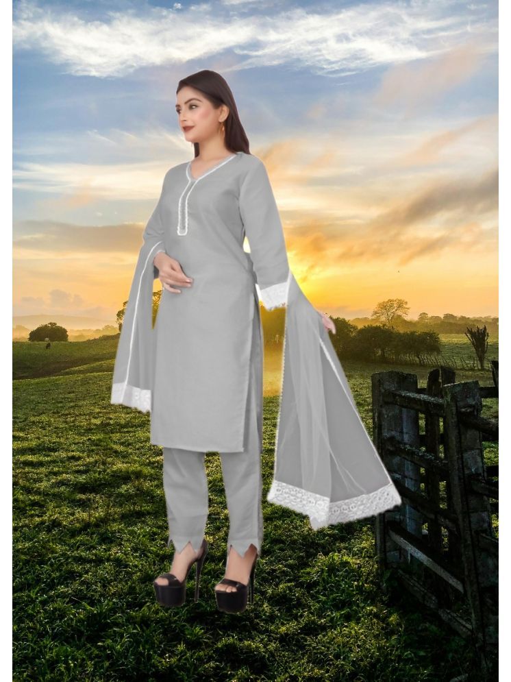     			RUTSH CREATION Cotton Self Design Kurti With Pants Women's Stitched Salwar Suit - Light Grey ( Pack of 1 )