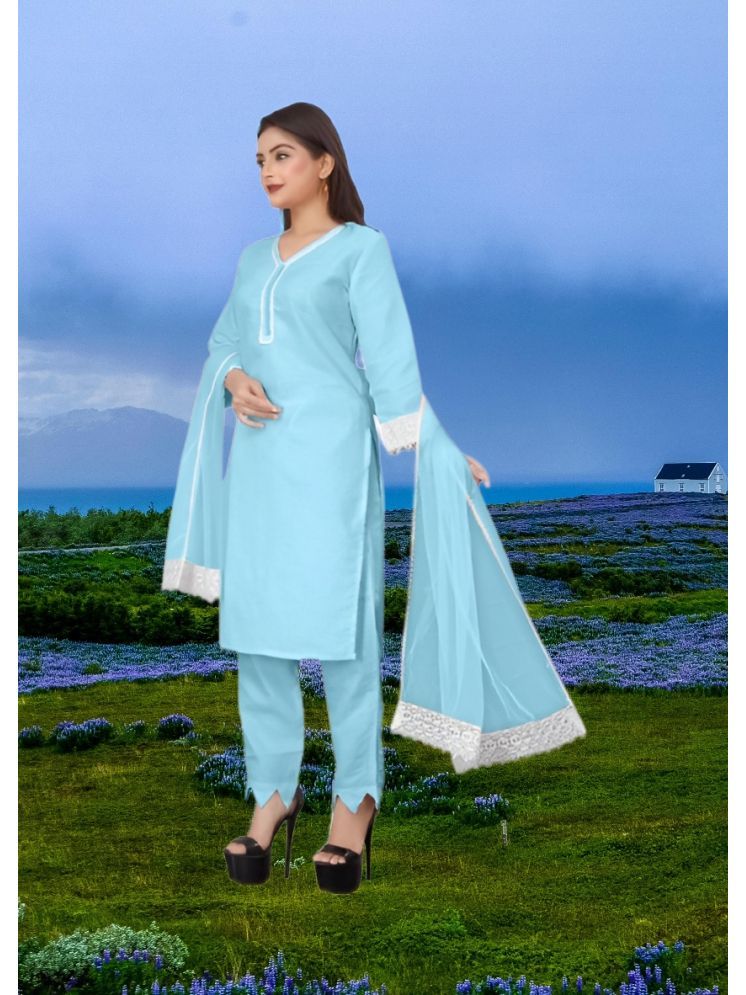     			RUTSH CREATION Cotton Self Design Kurti With Pants Women's Stitched Salwar Suit - Light Blue ( Pack of 1 )