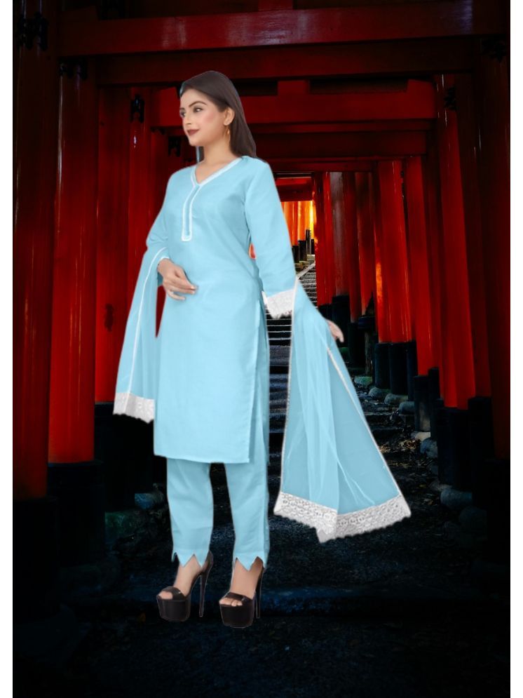     			RUTSH CREATION Cotton Self Design Kurti With Pants Women's Stitched Salwar Suit - Light Blue ( Pack of 1 )