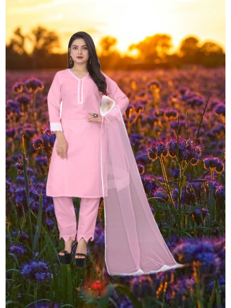     			RUTSH CREATION Cotton Self Design Kurti With Pants Women's Stitched Salwar Suit - Pink ( Pack of 1 )