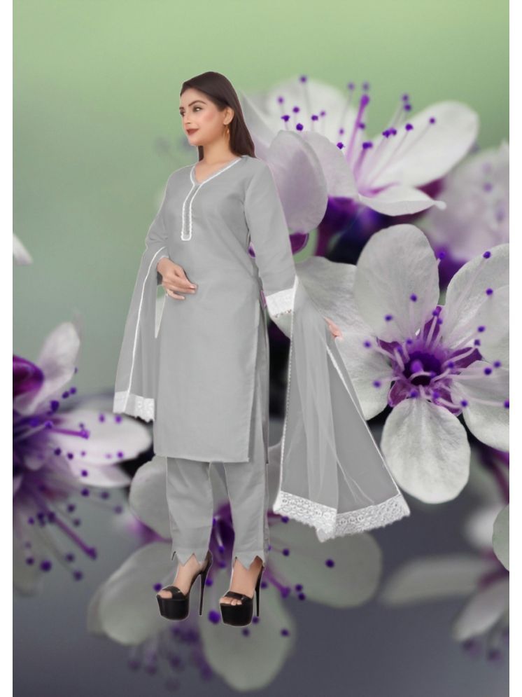     			RUTSH CREATION Cotton Self Design Kurti With Pants Women's Stitched Salwar Suit - Light Grey ( Pack of 1 )