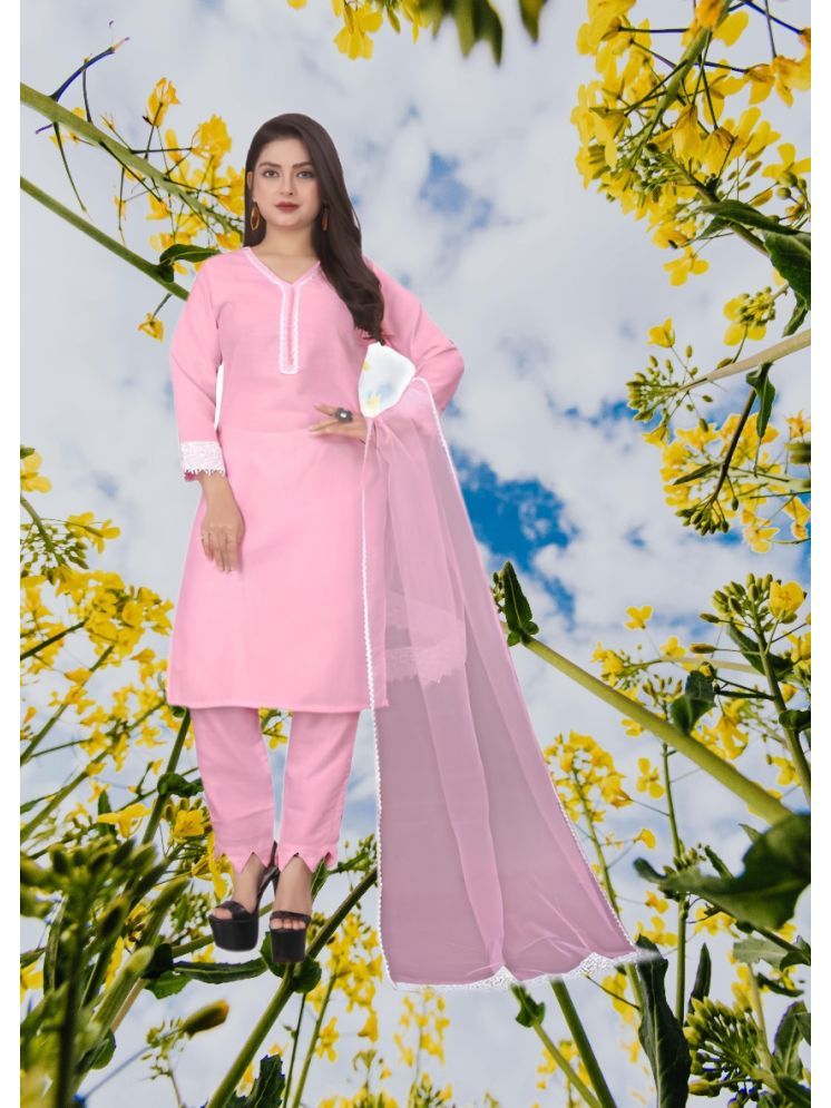     			RUTSH CREATION Cotton Self Design Kurti With Pants Women's Stitched Salwar Suit - Pink ( Pack of 1 )