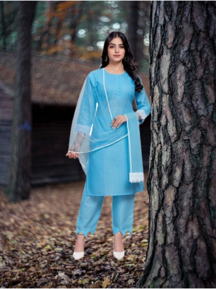     			RUTSH CREATION Cotton Self Design Kurti With Pants Women's Stitched Salwar Suit - Light Blue ( Pack of 1 )