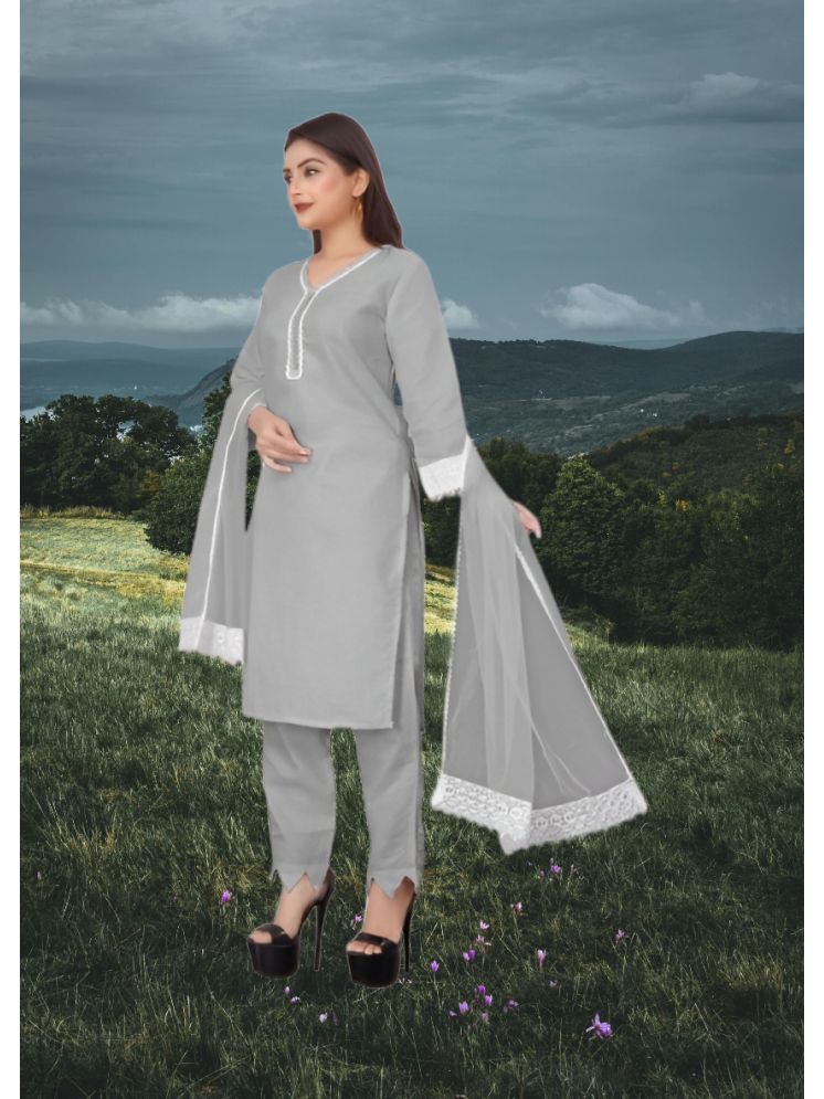     			RUTSH CREATION Cotton Self Design Kurti With Pants Women's Stitched Salwar Suit - Light Grey ( Pack of 1 )