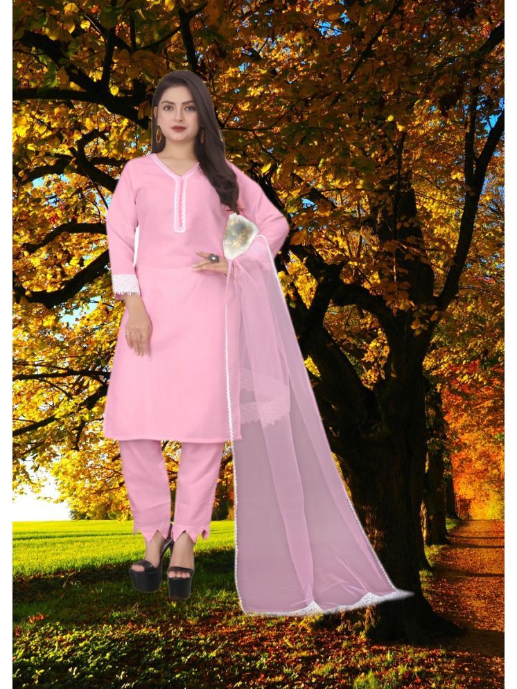     			RUTSH CREATION Cotton Self Design Kurti With Pants Women's Stitched Salwar Suit - Pink ( Pack of 1 )