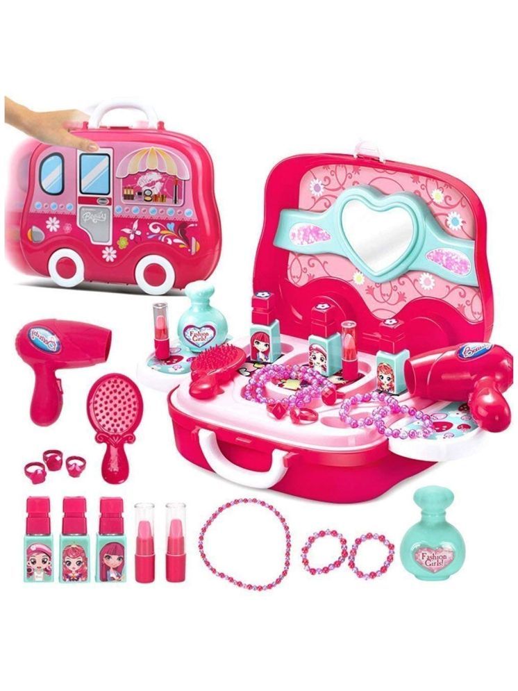     			Beauty Makeup Pretend Play Toy Set for Girl with Makeup Accessories and Carry Suitcase,Plastic,(Multicolor)