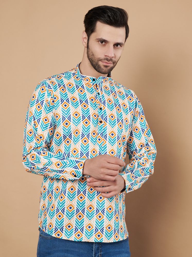     			Fashionfricks Sea Green Cotton Blend Men's Shirt Style Kurta ( Pack of 1 )