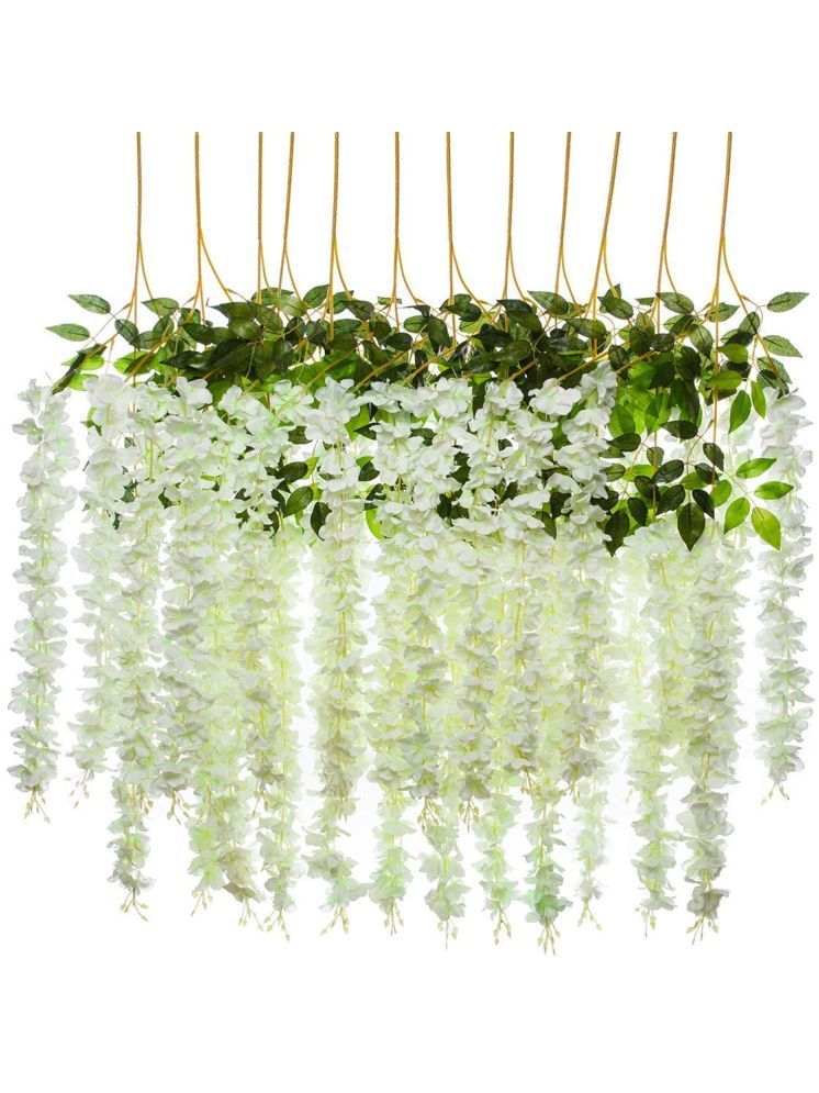     			Green plant indoor - White Wild Artificial Flowers Bunch ( Pack of 12 )