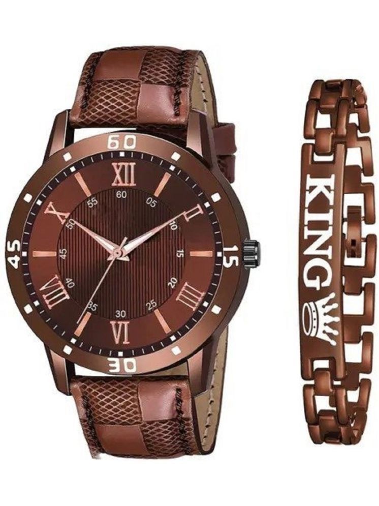     			HMCT Brown Leather Analog Men's Watch