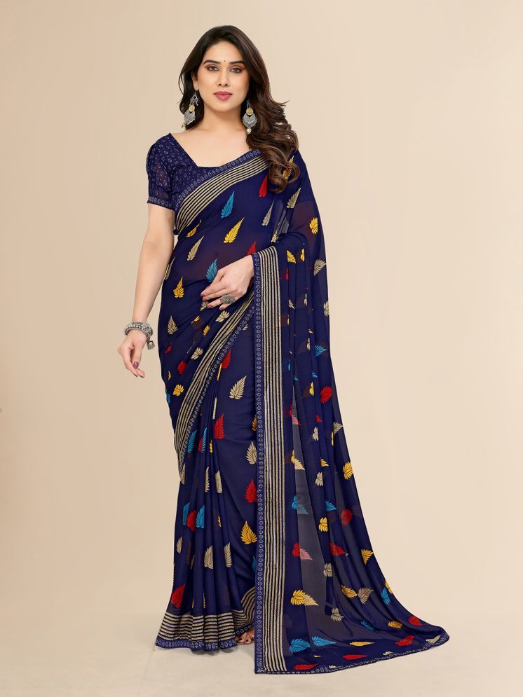     			Kashvi Sarees Pack of 1 Georgette Printed Saree With Blouse Piece ( Blue )