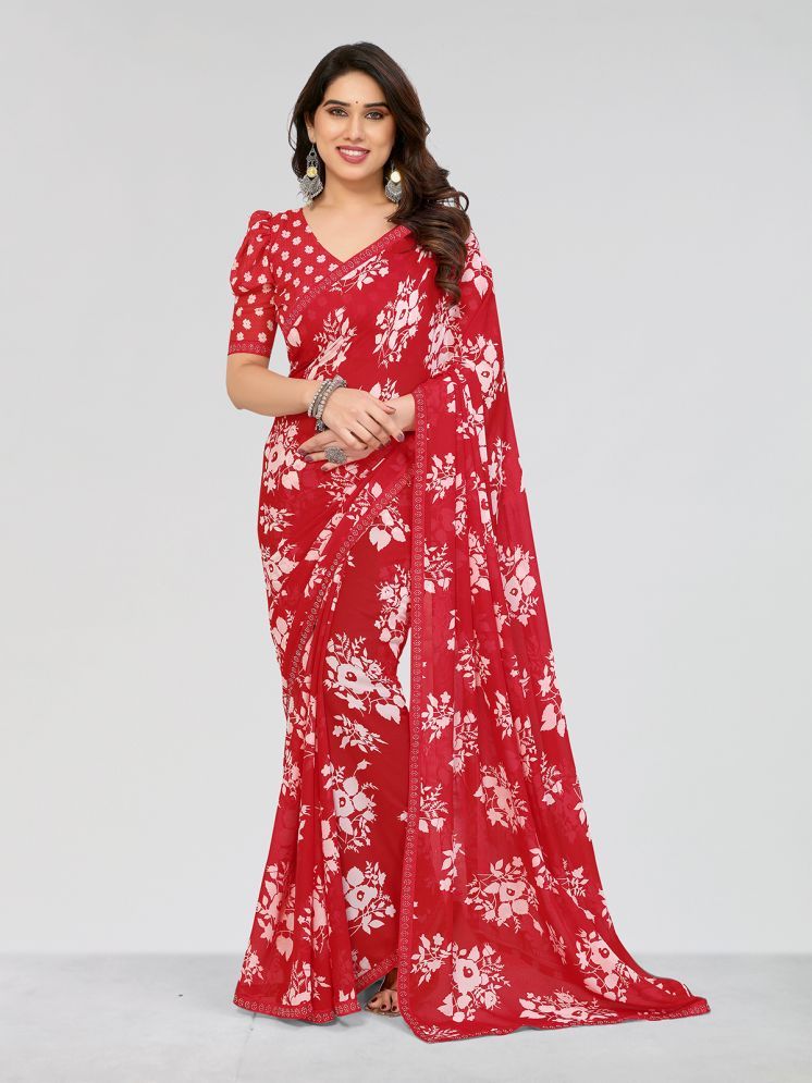     			Kashvi Sarees Pack of 1 Georgette Printed Saree With Blouse Piece ( Red )