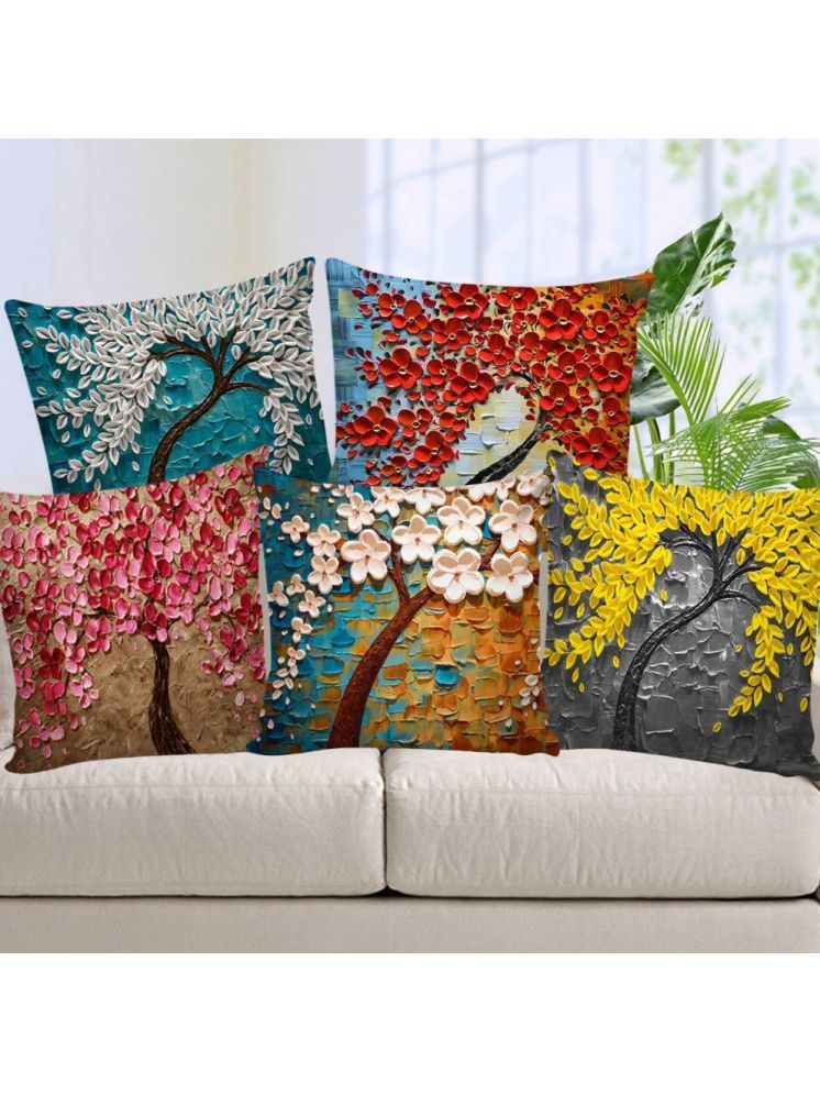     			Laphino Set of 5 Jute Textured Square Cushion Cover (40X40)cm - Multi