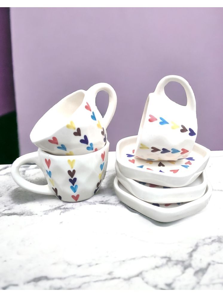     			Malaikah Multi Hrt Cup & Sauc Printed Ceramic Tea Set 200 ml ( Pack of 3 )