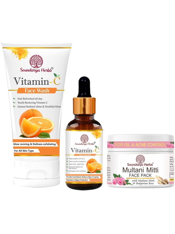     			Soundarya Herbs Mulani Mitti Face Pack, Vitamin C Face Wash & Vitamin C Face Serum Skin Care Combo Set