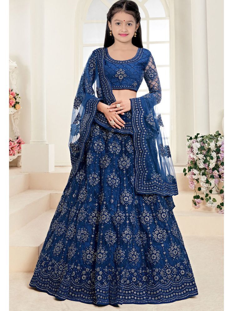     			piludi Net Lehenga Choli Set For Girls ( Pack of 1 , Blue )