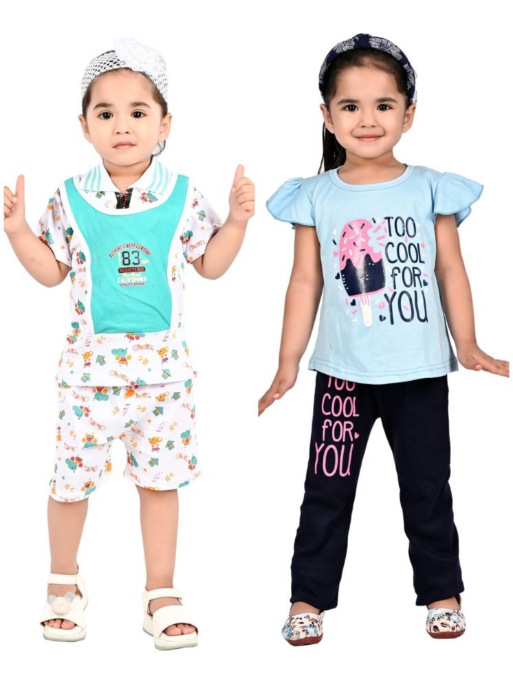     			s muktar garments Pack of 2 Baby Girls Cotton Blend Top With Pants ( Multicolor )