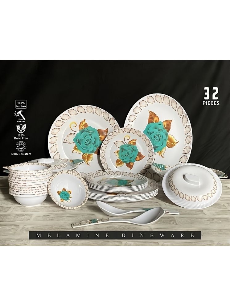     			Abon Recon Printed Melamine Dinner Set ( Pack of 32 ) White