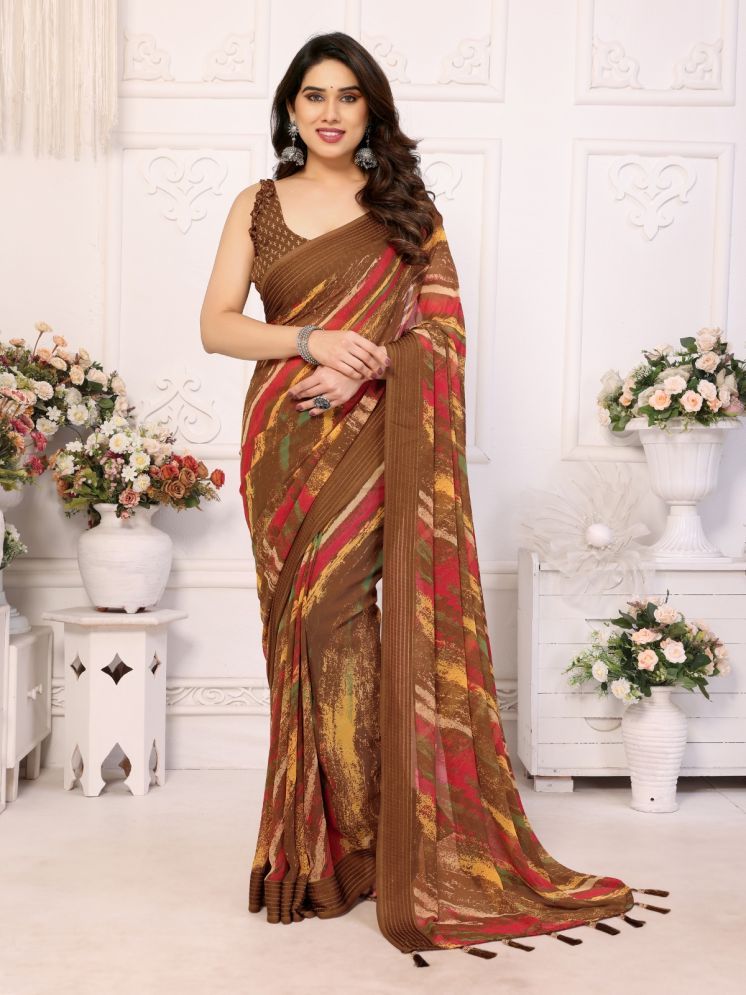     			BLEESBURY Pack of 1 Chiffon Printed Saree With Blouse Piece ( Brown )