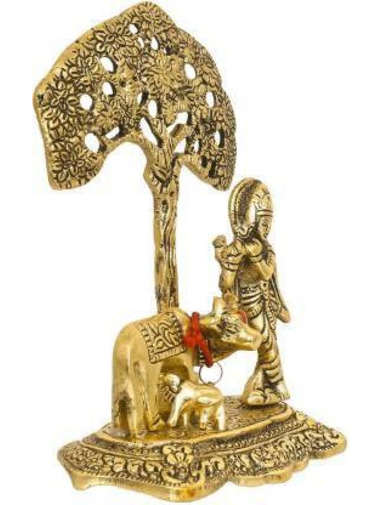     			Fashion Bizz Golden Metal Krishna With Cow Calf Standing Under Tree - 16.5 cm