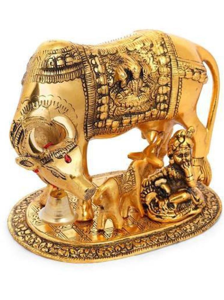     			Fashion Bizz Large Cow And Calf Metal Statue With Krishna Decorative Showpiece - 16 cm