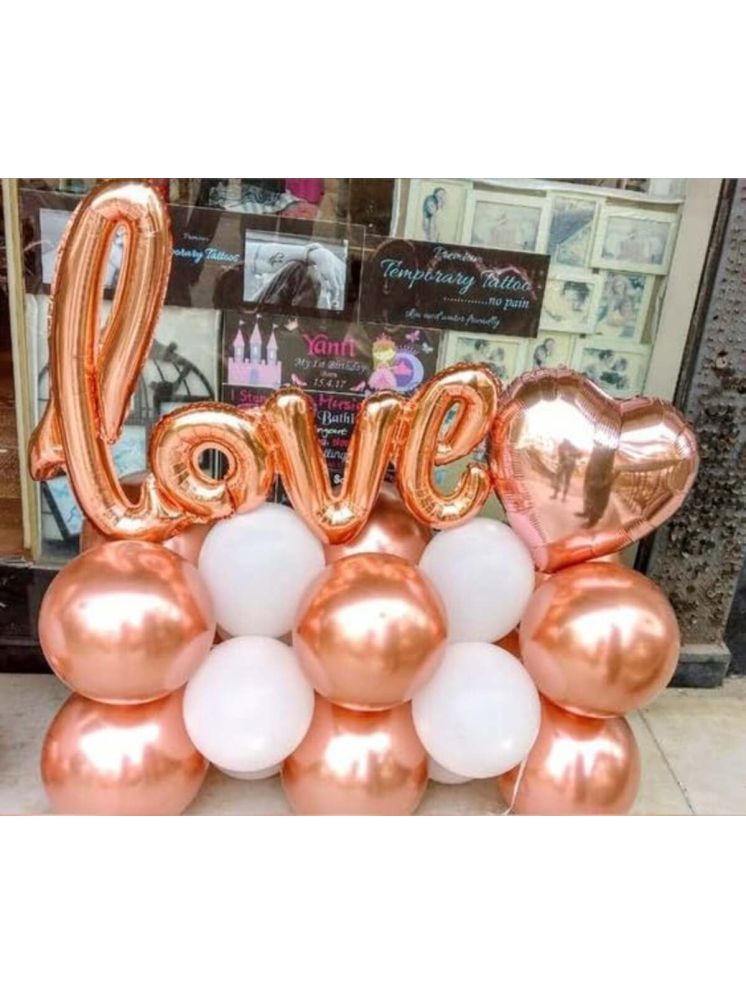     			PartyBooms Love RoseGold Decoration Item, 1 Rosegold Heart Foil, 15 Rosegold & 15 White Pack of 32