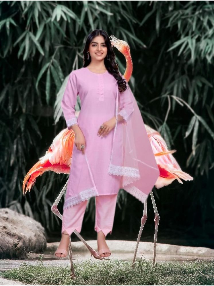     			RUTSH CREATION Cotton Self Design Kurti With Pants Women's Stitched Salwar Suit - Pink ( Pack of 1 )