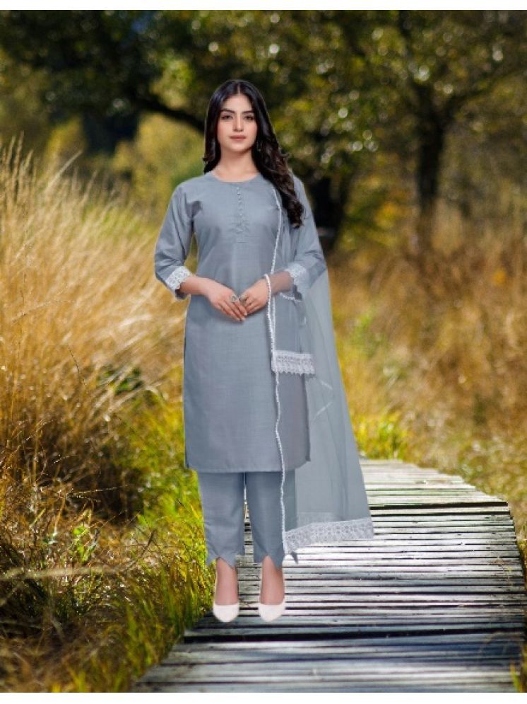     			RUTSH CREATION Cotton Self Design Kurti With Pants Women's Stitched Salwar Suit - Light Grey ( Pack of 1 )