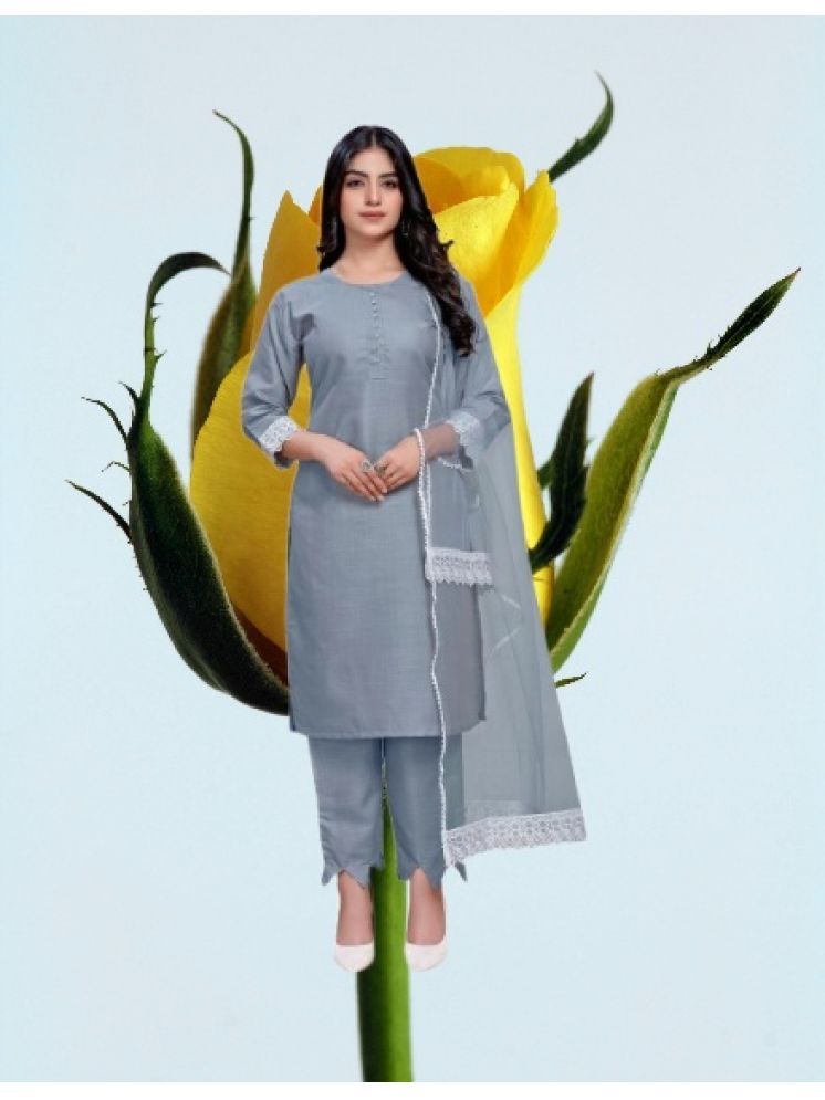     			RUTSH CREATION Cotton Self Design Kurti With Pants Women's Stitched Salwar Suit - Light Grey ( Pack of 1 )