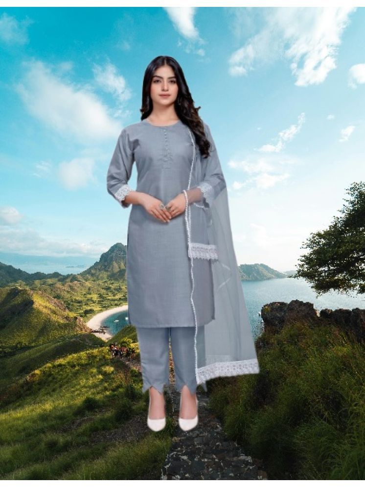     			RUTSH CREATION Cotton Self Design Kurti With Pants Women's Stitched Salwar Suit - Light Grey ( Pack of 1 )