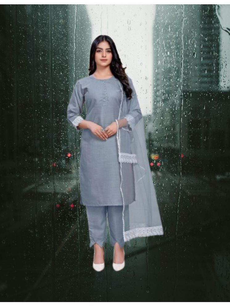     			RUTSH CREATION Cotton Self Design Kurti With Pants Women's Stitched Salwar Suit - Light Grey ( Pack of 1 )