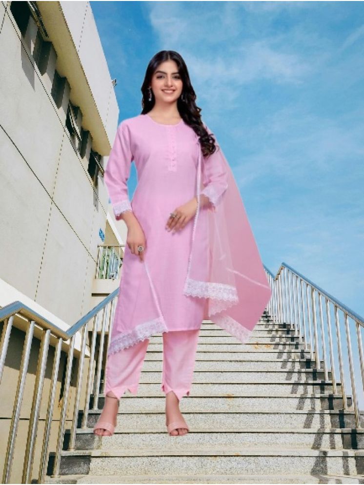     			RUTSH CREATION Cotton Self Design Kurti With Pants Women's Stitched Salwar Suit - Pink ( Pack of 1 )