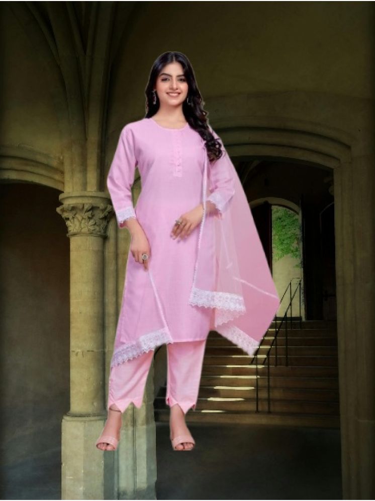     			RUTSH CREATION Cotton Self Design Kurti With Pants Women's Stitched Salwar Suit - Pink ( Pack of 1 )