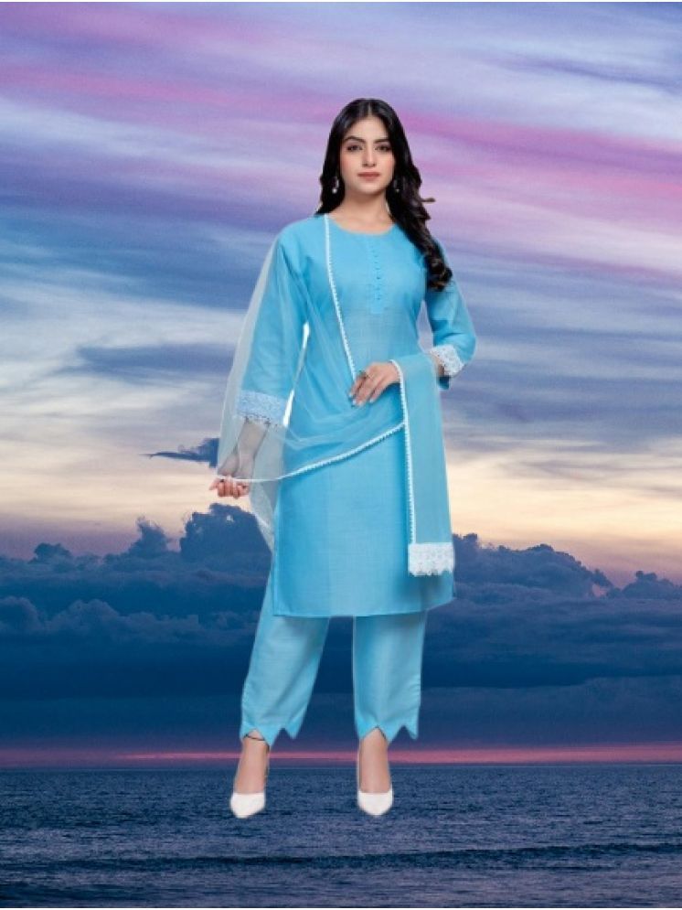     			RUTSH CREATION Cotton Self Design Kurti With Pants Women's Stitched Salwar Suit - Light Blue ( Pack of 1 )