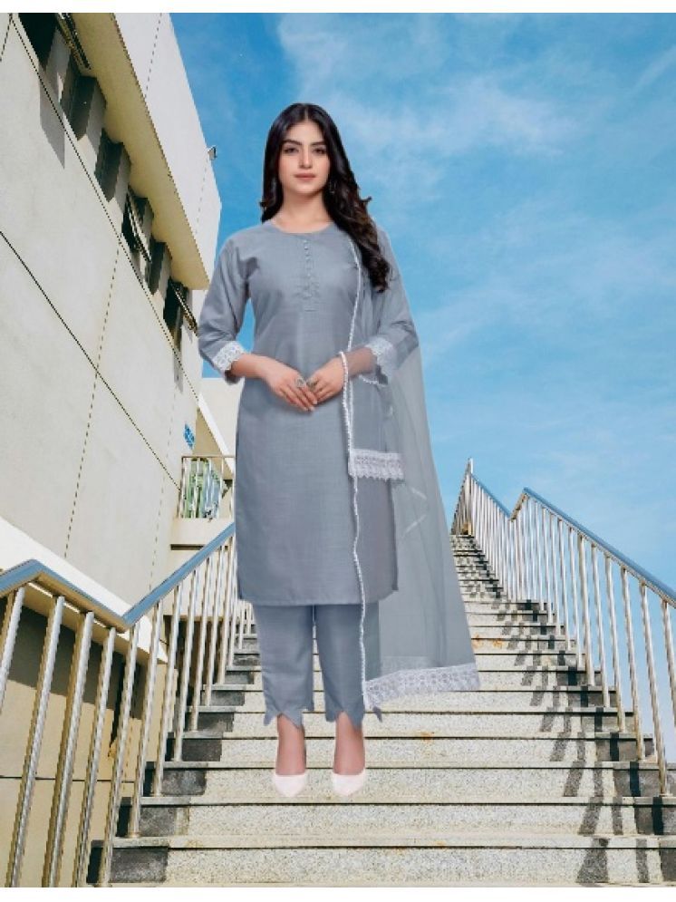     			RUTSH CREATION Cotton Self Design Kurti With Pants Women's Stitched Salwar Suit - Light Grey ( Pack of 1 )