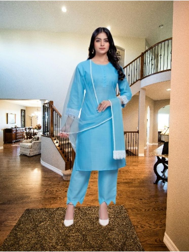     			RUTSH CREATION Cotton Self Design Kurti With Pants Women's Stitched Salwar Suit - Light Blue ( Pack of 1 )