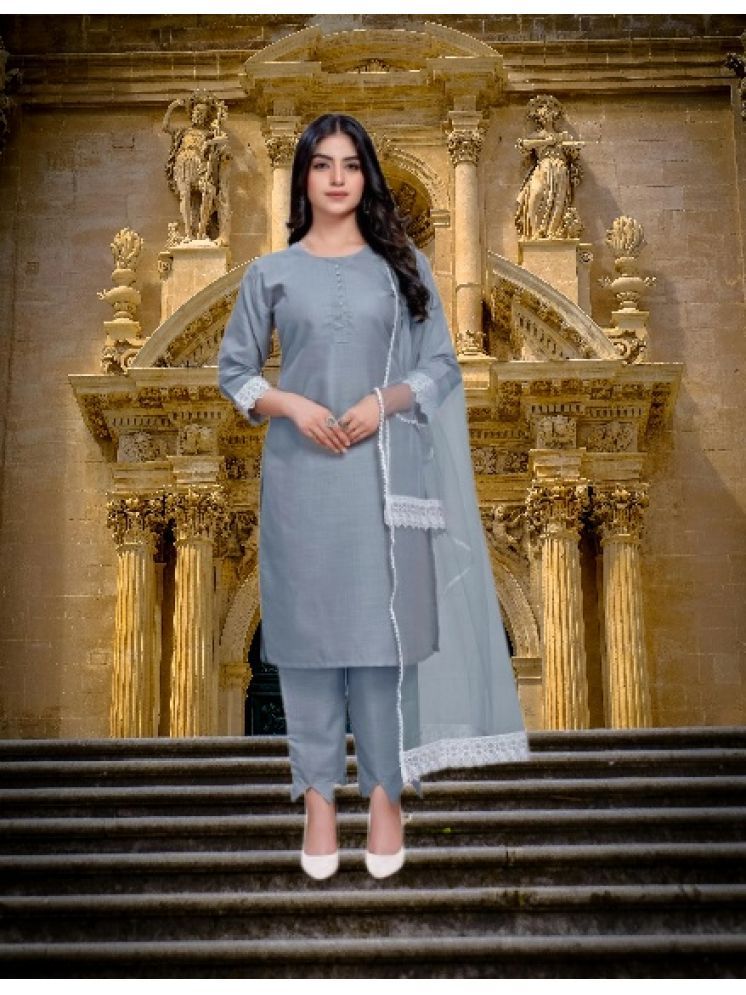     			RUTSH CREATION Cotton Self Design Kurti With Pants Women's Stitched Salwar Suit - Light Grey ( Pack of 1 )