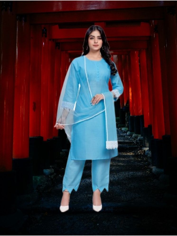     			RUTSH CREATION Cotton Self Design Kurti With Pants Women's Stitched Salwar Suit - Light Blue ( Pack of 1 )