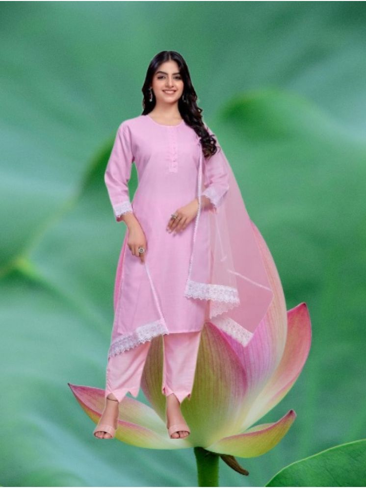     			RUTSH CREATION Cotton Self Design Kurti With Pants Women's Stitched Salwar Suit - Pink ( Pack of 1 )