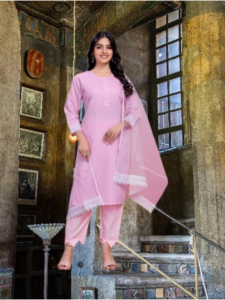     			RUTSH CREATION Cotton Self Design Kurti With Pants Women's Stitched Salwar Suit - Pink ( Pack of 1 )